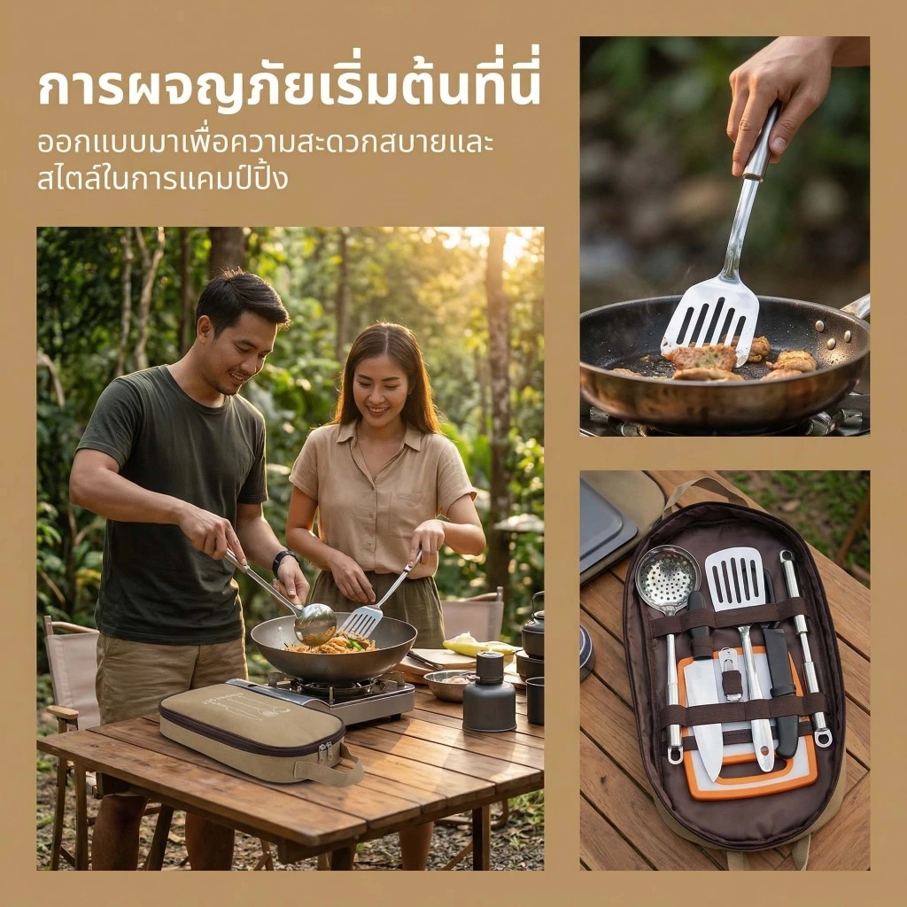 ชุดทำครัว ชุดเครื่องครัวแคมป์ปิ้ง รวม 9ชิ้น ชุดทำครัวสนามแค้มปิ้ง อุปกรณ์แคมปิ้งทำครัว อุปกรณ์ปิคนิค thumbnail 6