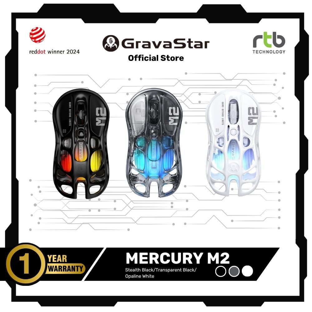 (ประกันศูนย์ไทย 1 ปี) GravaStar Mercury M2 เมาส์เกมมิ่งไร้สาย Wireless Gaming Mouse