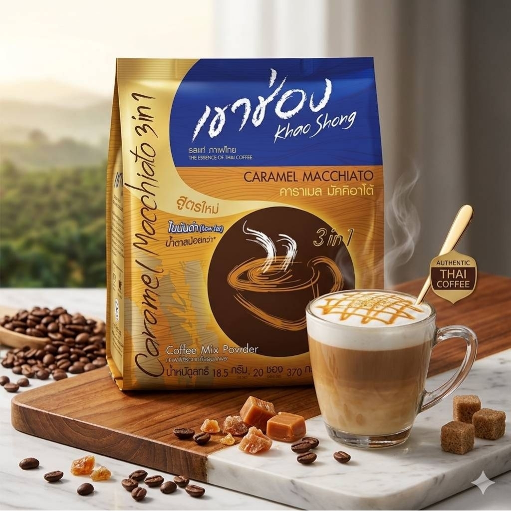 กาแฟปรุงสำเร็จชนิดผง ตราเขาช่อง คาราเมล มัคคิอาโต้ (3in1) 20ซอง