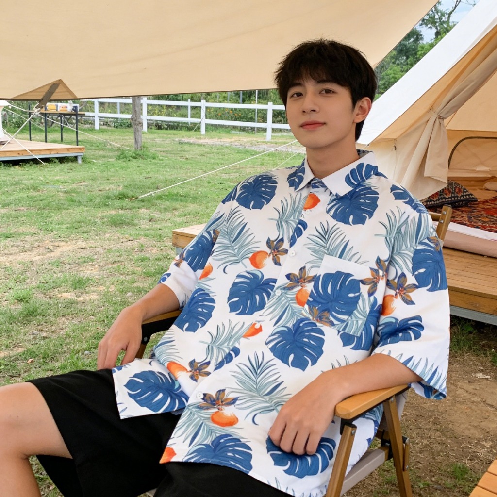 เสื้อไซส์ใหญ่ เสื้อฮาวาย 35-130KG ทรงหลวม ทำจากผ้าไหมเย็น ระบายอากาศได้  ใส่เที่ยวทะเลหรืออยู่บ้านชิลๆ รูปที่ 2