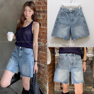 📍พร้อมส่ง📍10832🇰🇷FSY🇰🇷 Boyish blue denim shorts • กางเกงขาสั้นทรงบอยอิสผ้ายีนส์สีอ่อนทรงกระบอก ปลายขาตัดดิบ