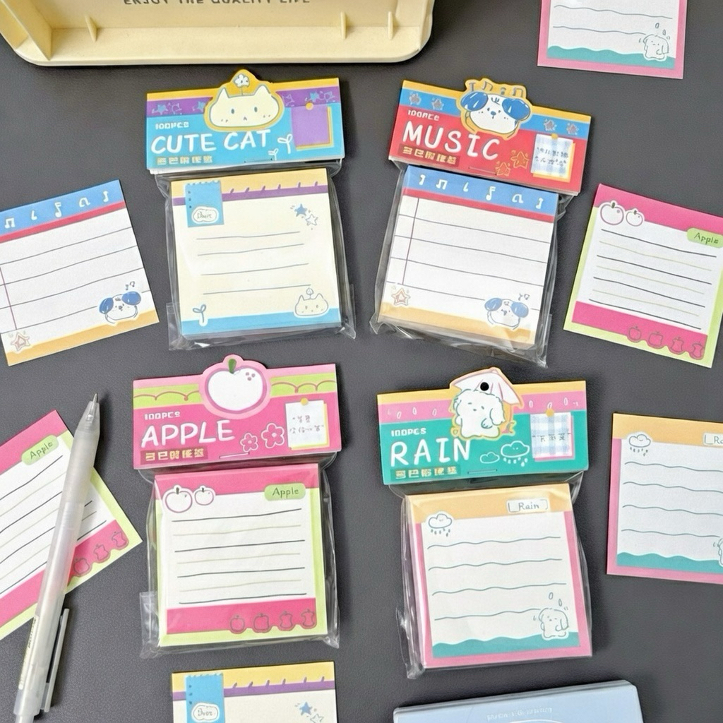 [พร้อมส่ง] Memo Pad กระดาษโน้ตมีเส้น 100 แผ่น กระดาษโน้ตลายน่ารัก สีสดใส ไม่มีกาวในตัว สำหรับจดบันทึก