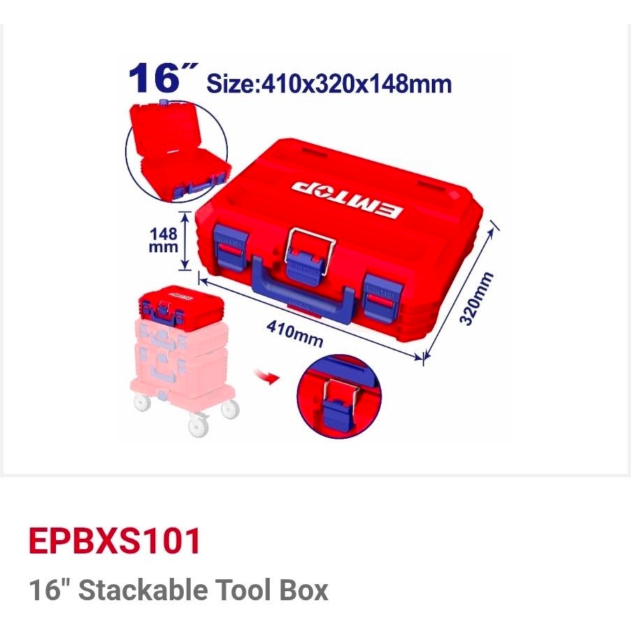 EMTOP กล่องเครื่องมือช่าง แบบล็อค ซ้อนได้ มีล้อลาก 16นิ้ว /19 นิ้ว รุ่น EPBXS101 / EPBXS102 /EPBXS103/ EWWB61001 รถเข็น