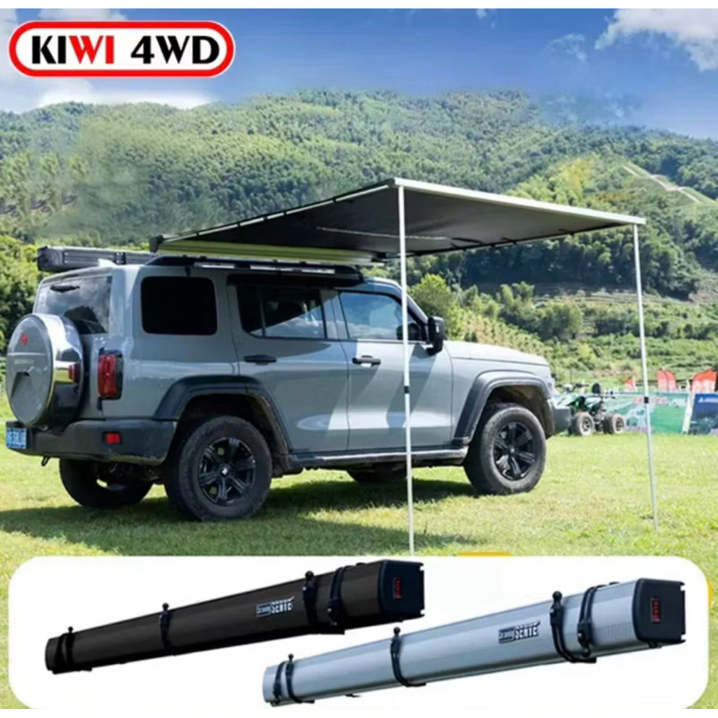 พร้อมส่ง🌳Car Awningม่านบังแดดข้างรถยนต์ สีดำล้วน และเบจดำ พร้อมไฟled รีโมท เคสกล่องอลูมิเนียมดำล้วนข