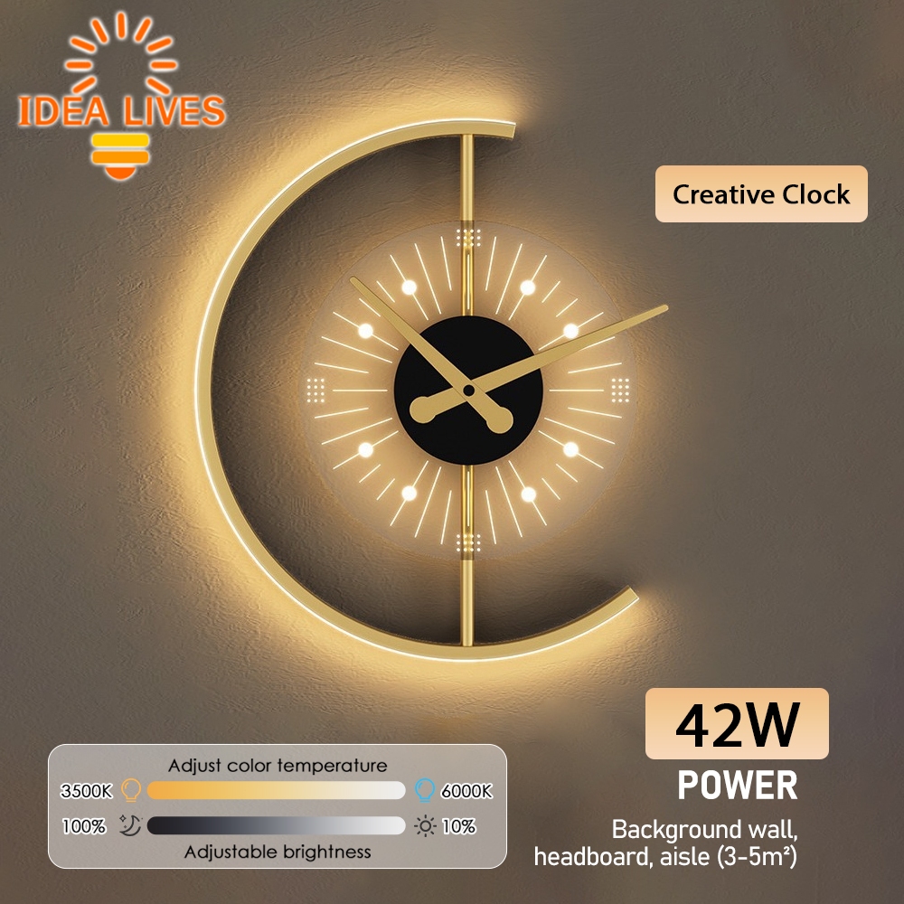 【idea life】นาฬิกาสร้างสรรค์ไฟ LED 42W3000K/4000K/6000K ปรับความสว่างได้ 10%-100% ไฟติดผนังนาฬิกา 220V แสงโดยรอบ/ไฟตกแต่ง