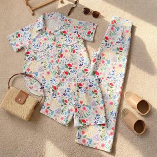 ชุดเซ็ตผู้หญิง ผ้าไหมญี่ปุ่น เสื้อคอปกแขนสั้น  กับกางเกงขายา…