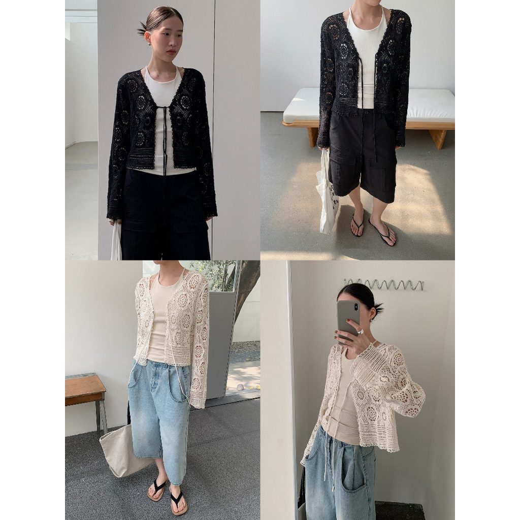 INBYIN – เสื้อคาดิแกนแขนยาวฉลุ CROCHET TIE TOP – I3418 ราคา ถูกที่สุด ดีลบีเคเค