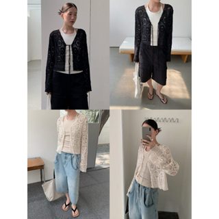 INBYIN - เสื้อคาดิแกนแขนยาวฉลุ CROCHET TIE TOP - I3418