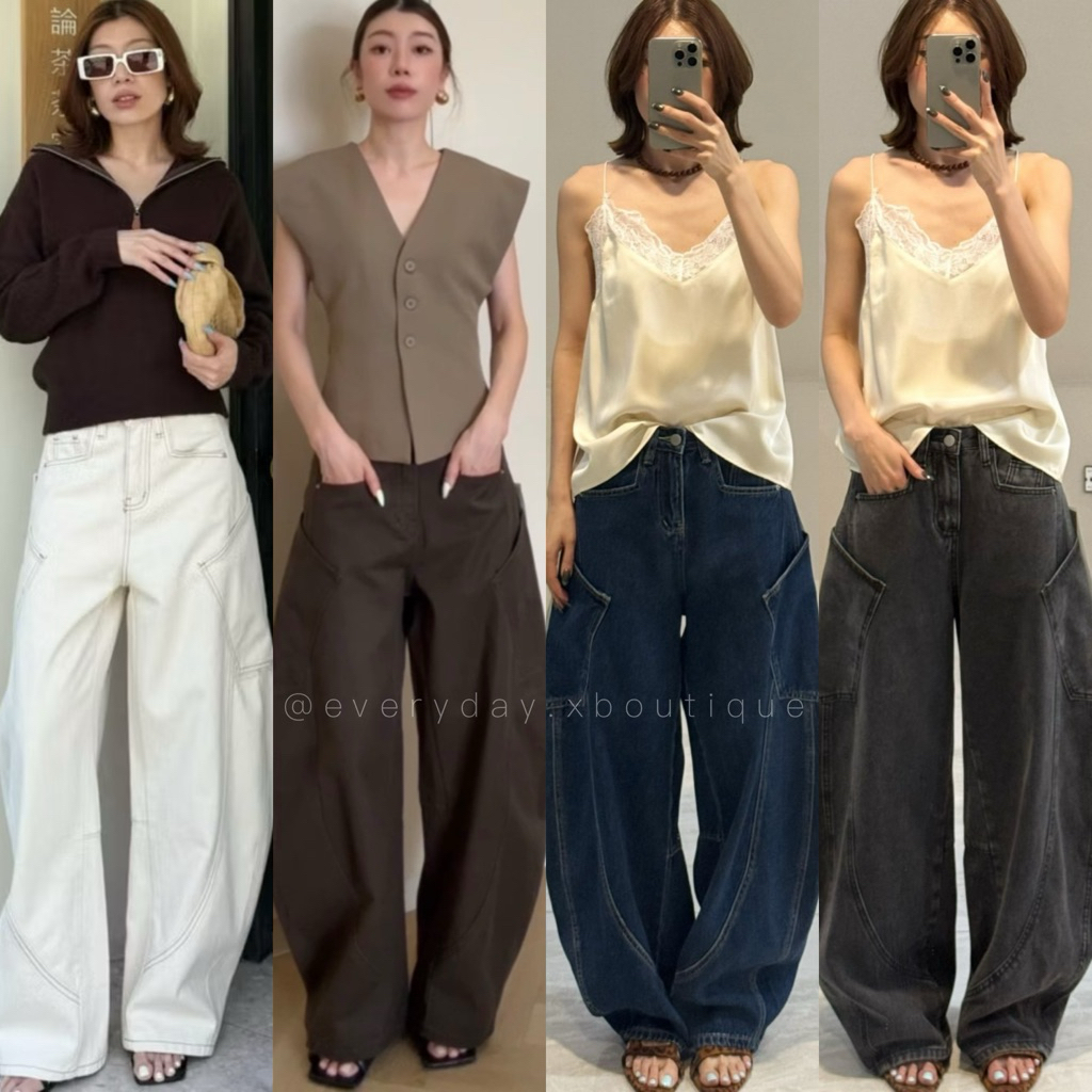 พร้อมส่ง🚩9922 STUDIOX2 BAGGY BARREL JEANS WITH SIDE POCKET👖(SMLXLXXL 790฿) กางเกงขาโค้ง ทรงสวยเป๊ะ มีดีเทลกระเป๋าใหญ่