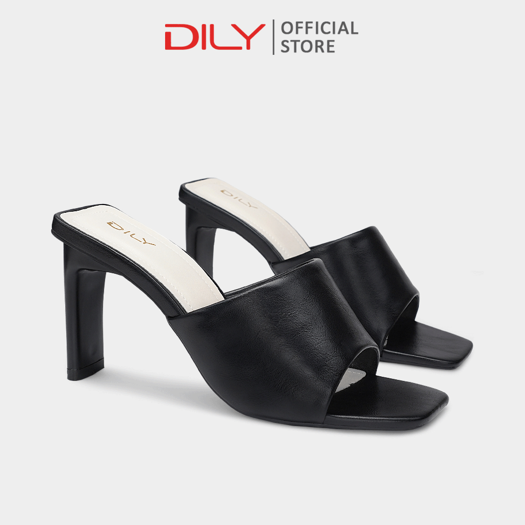 รองเท้าส้นสูงแบบสวมผู้หญิง DILY สายกว้างช่วยเสริมรูปเท้า ส้นเหลี่ยมสูง 8 ซม. ดีไซน์เรียบหรู รุ่น DL0602