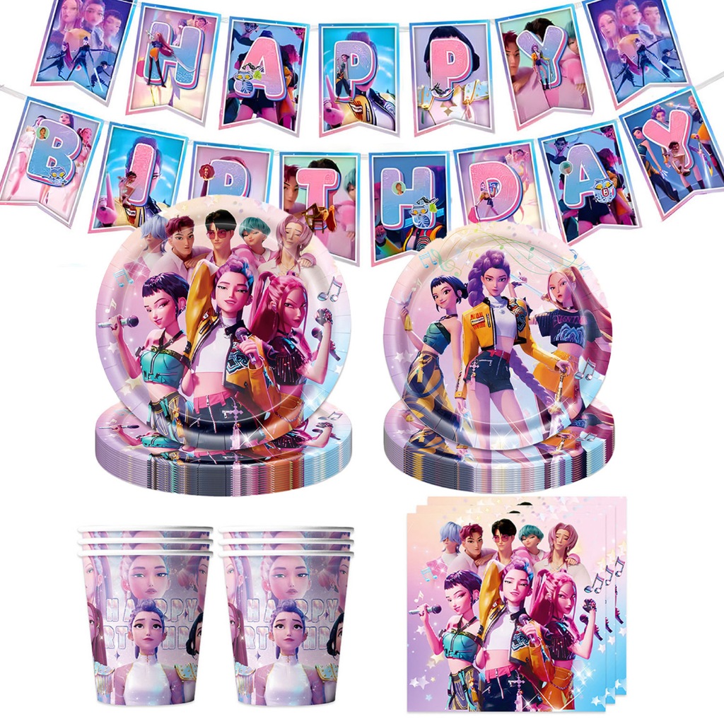 เซ็ทปาร์ตี้ วันเกิด เคป๊อป จาน แก้ว กระดาษ ป้ายวันเกิด Hunter Witch K-POP Birthday Party Table Set Plate Cup HBD Bunting
