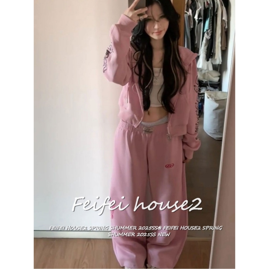 [Summer side print coats pants set]ชุดเสื้อแจ็คเก็ตและกางเกงมีฮู้ดพิมพ์ลายด้านข้างสำหรับผู้หญิง