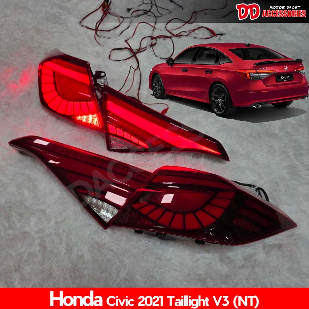 ไฟท้ายแต่ง ไฟท้าย Civic 2021 2022 2023 FE ลาย V3 ชุด4ชิ้น งานสวยมาก