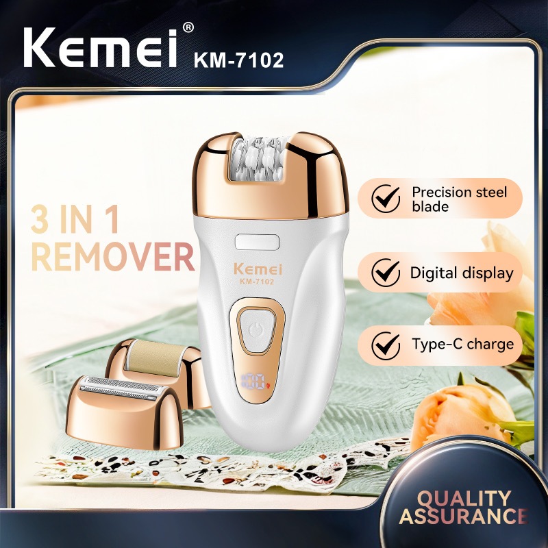 เครื่องถอนขนKemei รุ่น KM-7102  เครื่องบดเท้า ใช้สำหรับถอนขนหรือโกนหนวดได้อย่างเรียบเนียนรวดเร็ว และมีความปลอดภัยสูง