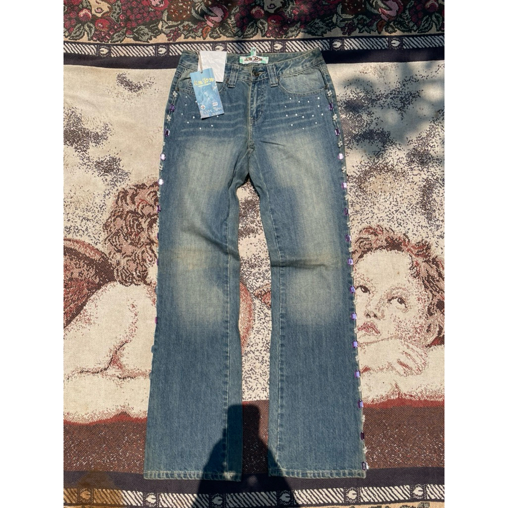 [Model A21] กางเกงยีนส์ขาม้า Vintage Y2K แต่ง