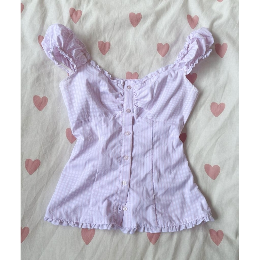 Hollister เสื้อลายทางสีชมพูมือสอง S