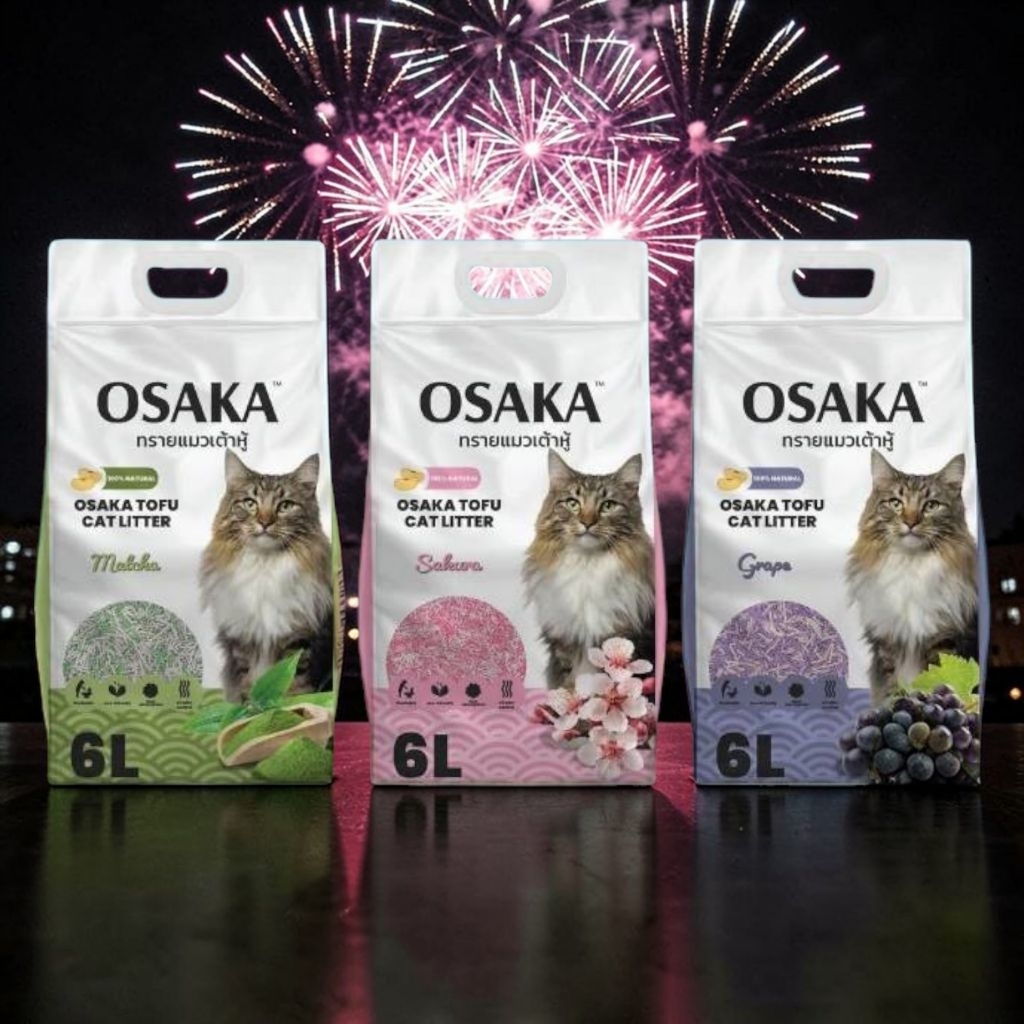 ทรายแมวเต้าหู้OSAKAวัตถุดิบธรรมชาติ100%เกรดพรีเมี่ยมถุง6ลิตร