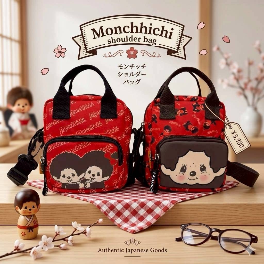 ของขวัญที่ถูกใจสุดๆ กระเป๋าน้องม่อนชิ - ผ้านุ่ม กันน้ำ ทรงตั้ง - มีช่องซิป 2 ช่อง - สายยาวปรับ-ถอดได้ - ขนาด 16×16×6 cm