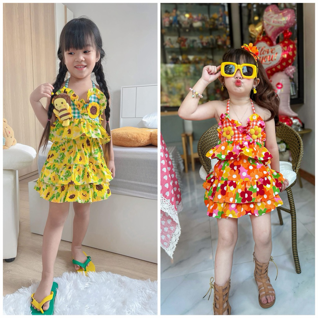 (มีหลายลาย)ชุดสงกรานต์เด็ก ชุดเด็กลายดอกทานตะวัน ลายกุหลาบ