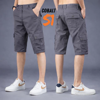 COBALT S1 กางเกงคาร์โก้ ขาสั้น 6 กระเป๋า สีเทา ผ้าคอตตอน ผ้าหนา เอว 28-40 นิ้ว