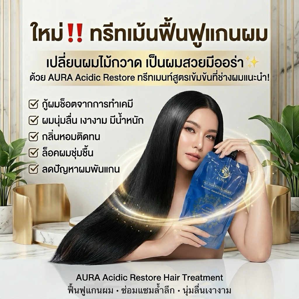 Aura ทรีทเม้นฟื้นฟูแกนผมบำรุงเส้นผมหลังสระ ราคา ถูกที่สุด ดีลบีเคเค แกลเลอรีภาพที่ 3
