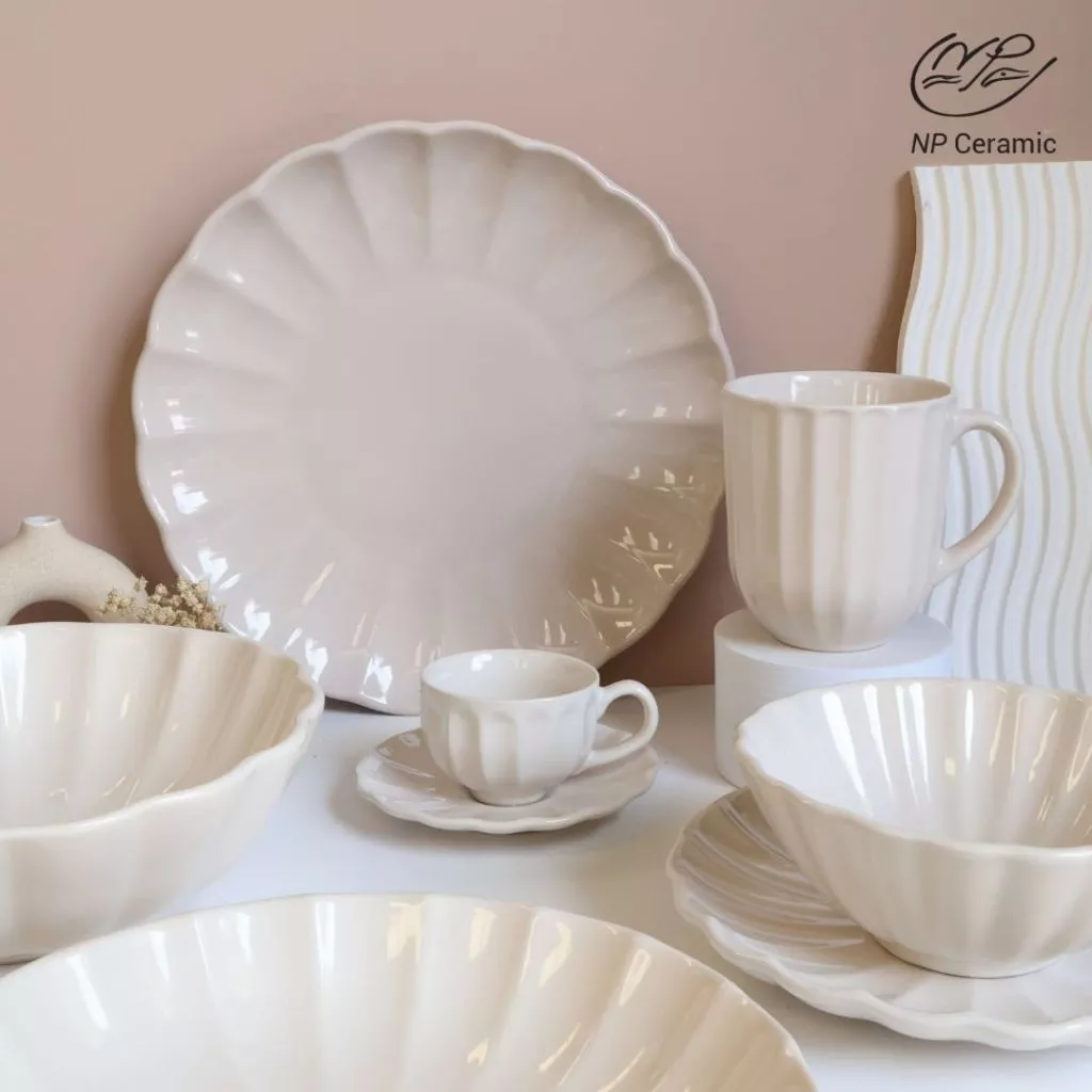 [ลดสูงสุด 80%] NP Ceramic จานเซรามิค จานเปลือกหอยสีครีม สวยหรูดูแพง