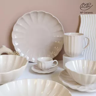 [ลดสูงสุด 80%] NP Ceramic จานเซรามิค จานเปลือกหอยสีครีม สวยหรูดูแพง