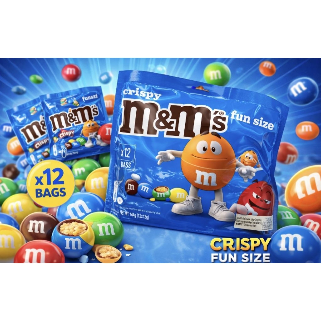 🍫 M&M’s Crispy Fun Size (ช็อกโกแลตเคลือบลูกอมแบบกรอบ) 💙