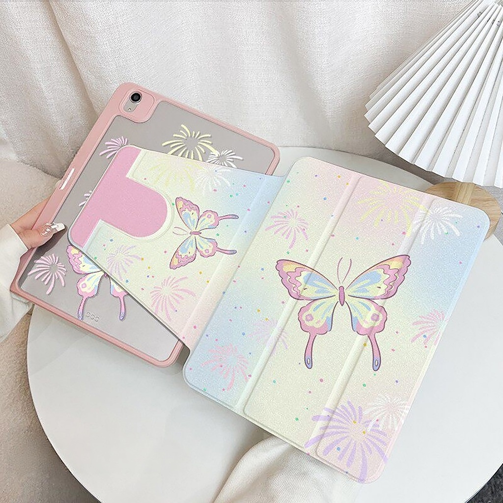 💥พร้อมส่ง💥Case iPad Air6 Air8 Gen12 ที่ใส่ปากกา ผีเสื้อไล่ระดับสี เคสiPadหมุน 360° Gen10 Gen11 Air7