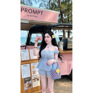 Phapassz - เซท3ชิ้นลายจุดเสื้อแต่งระบายใต้อก ทรงเป๊ะ ผ้าบางเ…