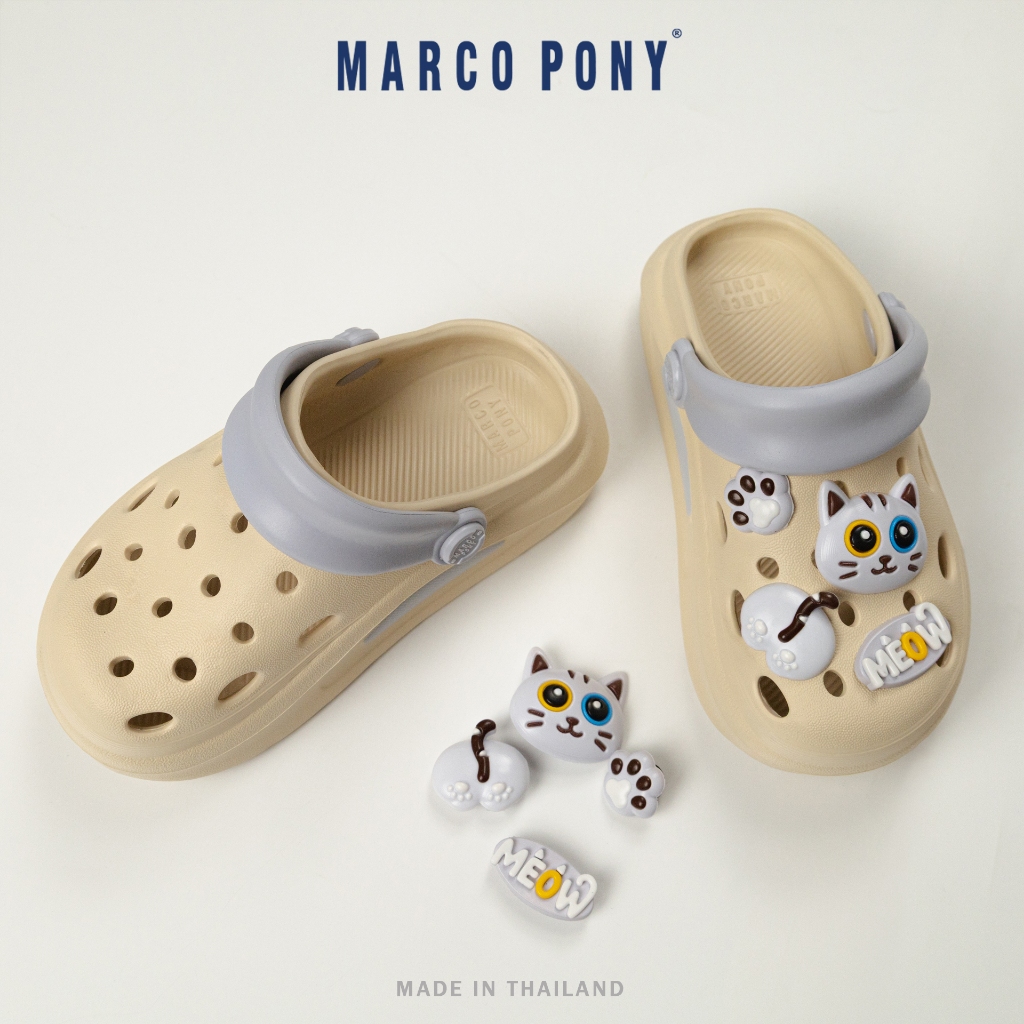 Marco Pony รองเท้ารัดส้นเด็ก รองเท้าหัวโตแฟชั่น ลายการ์ตูนแมวน่ารัก พื้นหนา เพิ่มความสูง วัสดุ EVA แฟชั่นฤดูร้อน MH9039B