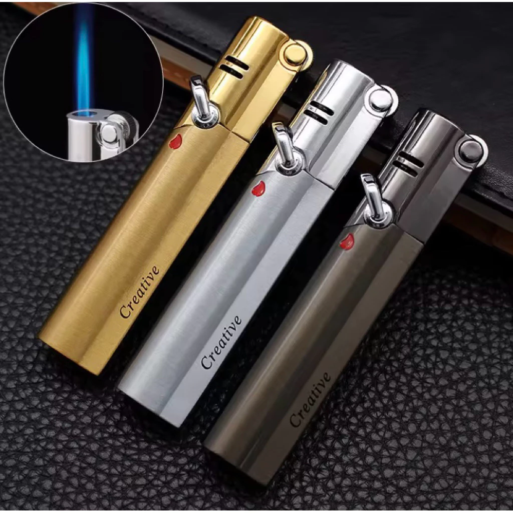 creative lighter gas ไฟฟู่ โลหะทั้งอัน เติมแก๊สได้ปรับได้ กันลม ไฟแช็คแก๊สฟู่ ไฟแช็ค ไฟแช็คแก๊ส ไฟจุดไปป์ ไฟจุดซิการ์