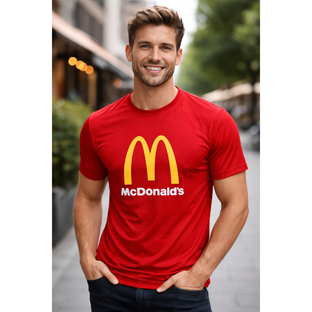 A019 เสื้อยืดคอกลม เสื้อยืดสกรีนลาย Mcdonald's ผ้าไมโครเนื้อสัมผัสเย็นสบาย ไม่อับชื้น ผ้านิ่ม ลื่นใส่สบาย