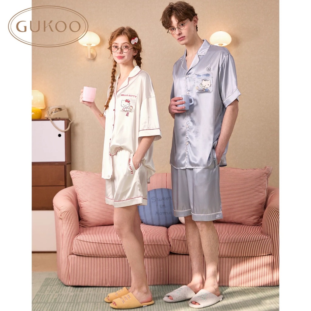 Guoke Couple Pajamas Hello Kitty Cooling Ice Silk