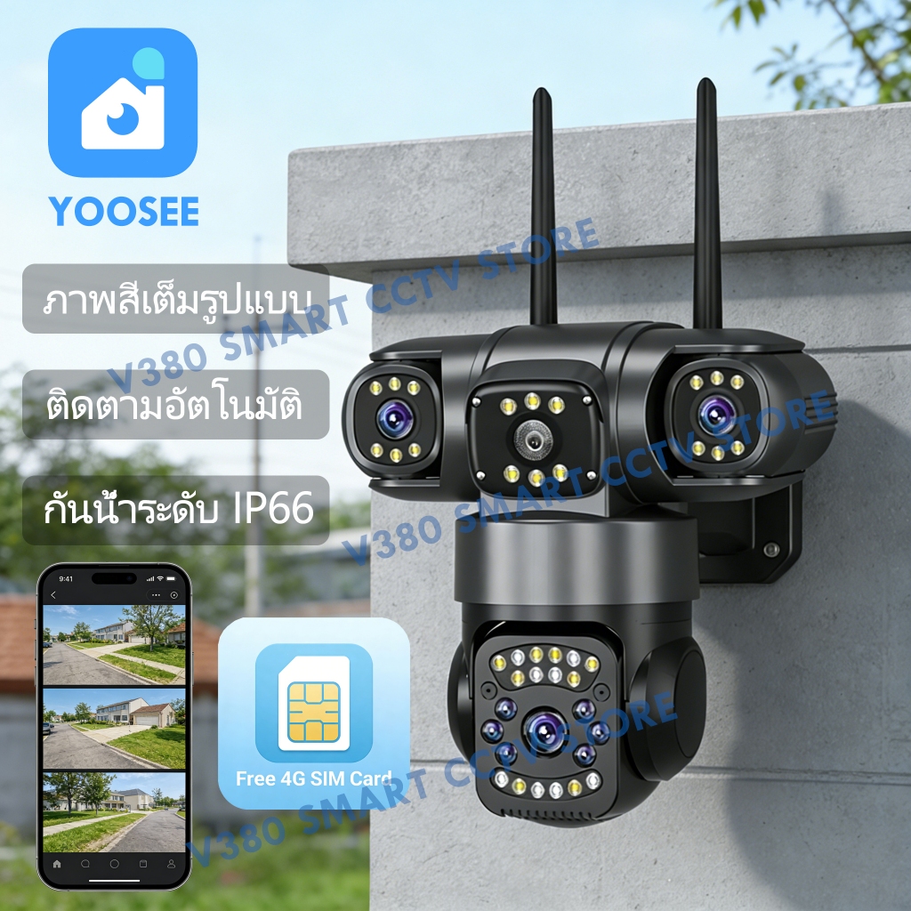 Yoosee 4G กล้องวงจรปิด หน้าจอสามจอ ดูภาพจากกล้อง 3 ตัวพร้อมกันได้ ภาพสี มองเห็นในเวลากลางคืน ภาพคมชัด ระบบเสียงสองทาง