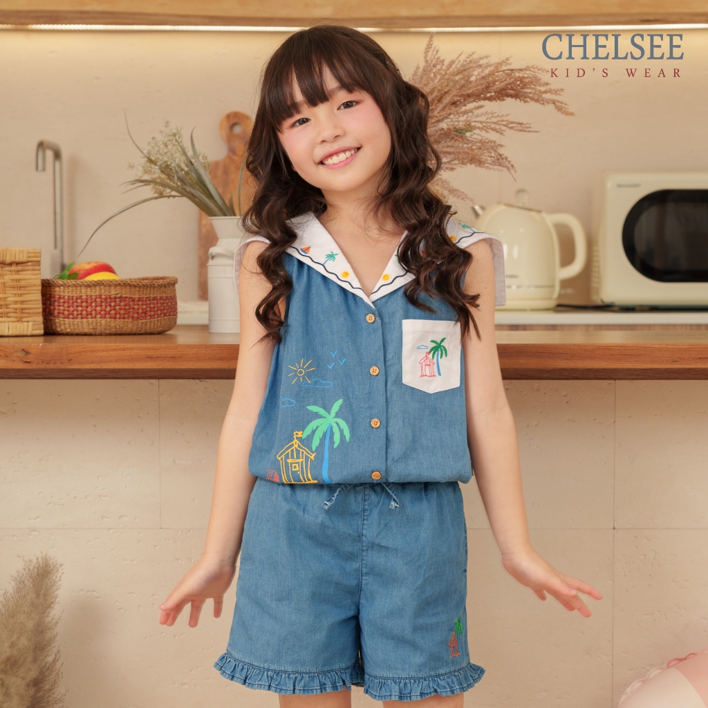 Chelsee เสื้อยีนส์ปกกะลาสี กางเกงขาสั้น ลายทะเล ผ้า 100%Cotton เด็กผู้หญิงอายุ 1.5-10ปี เสื้อผ้าเด็กโต รุ่น238255/238246