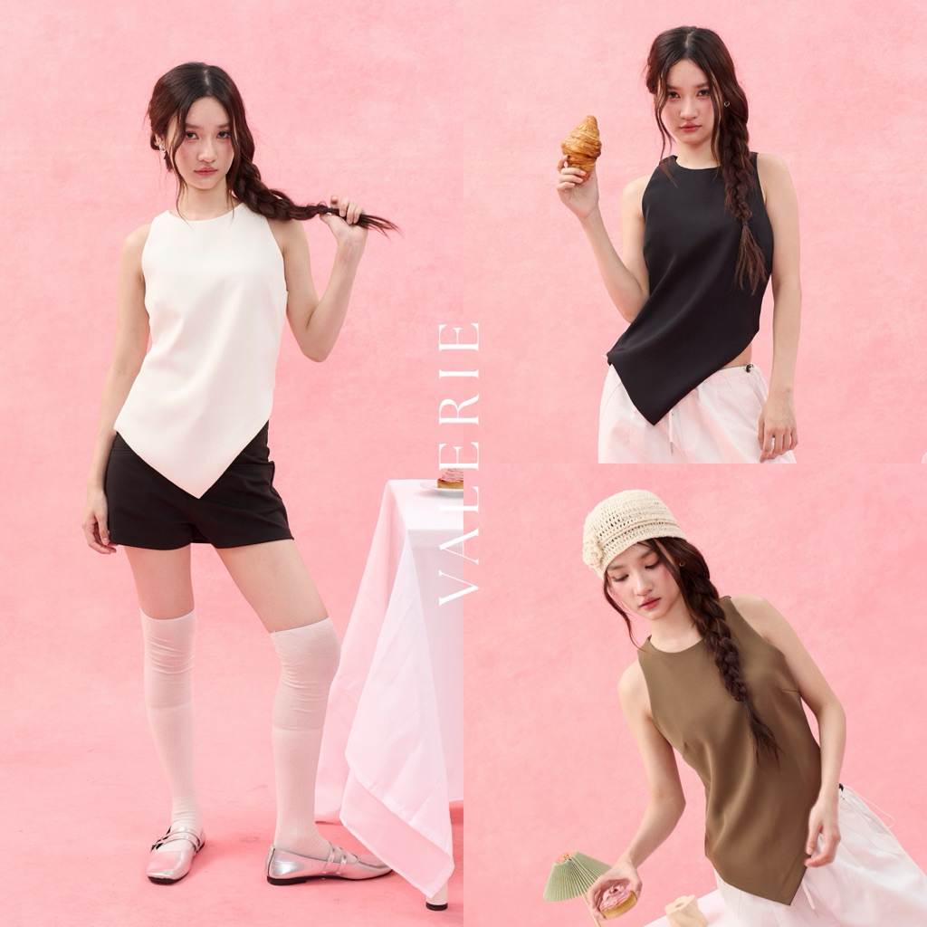 VALERIE TOP (เฉพาะเสื้อ) เสื้อคอกลมแขนกุดทรงยาวที่ใส่แล้วดูแพง ดีเทลแต่งเฉียงด้านข้างช่วยพรางหุ่น