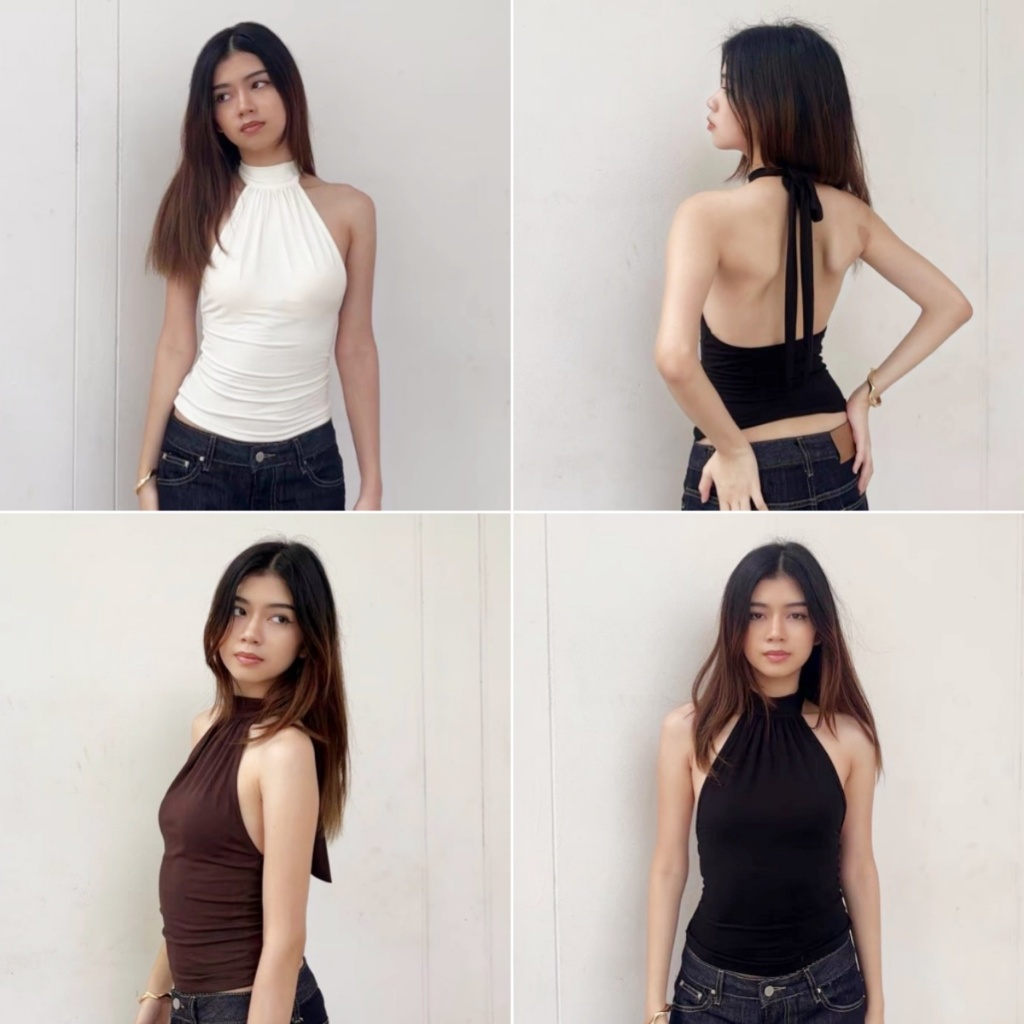 cherryshop🍒พร้อมส่ง เสื้อสายเดี่ยวแขนกุดคอสูงสไตล์เรโทรฝรั่งเศส เสื้อสายเดี่ยวเข้ารูป ยืดหยุ่น เซ็กซี่ เปิดหลัง