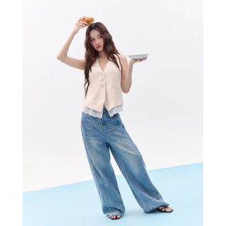 GRANDER TOP (เฉพาะเสื้อ) เสื้อกั๊กตัวยาวคอวี ผ้าหนานุ่มอัดกาว ซับในทั้งตัว ทรงสวยอยู่ตัว แต่งลูกไม้ที่ปลายเสื้อ