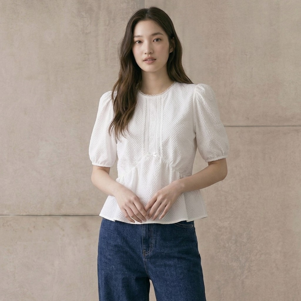 [Alivia Closet] The Ivory Lace Puff Top - เสื้อแขนตุ๊กตา สีขาวงาช้าง ดีไซน์เรียบหวาน แมตช์ง่าย (ไซส์ S-3XL)