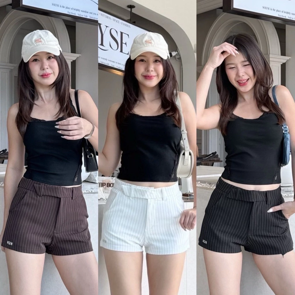 M2M (G511) กางเกงขาสั้นขอบยื่นยาว S27”ยาว11.5 ผ้าเปเป้ ปักM2M