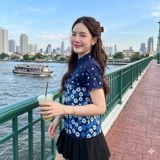 LANNA - เสื้อคอจีนผ้าลายไทย เสื้อผู้หญิงใส่ทำงาน ใส่ออกงาน ผ้าฝ้ายพิมพ์ลายทรงสวยใส่สบาย