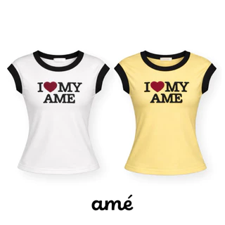 Ame.co.th | Ame Lover Ringer Baby Tee | เสื้อยืดผู้หญิง ริงเกอร์เบบี้ที I ♥ MY AME ทรงเข้ารูปพอดีตัว
