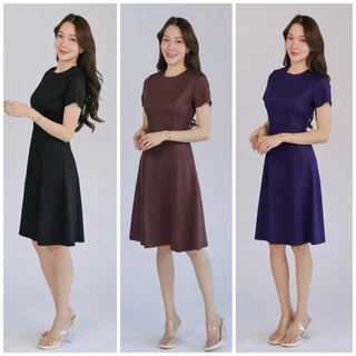 DW013# เดรสสีดำพร้อมส่งค่ะ เดรสแขนสั้น กระโปรงบานตีเกร็ดเอว ชุดทำงานใส่สบาย ชุดทำงานผู้หญิง แฟชั่นสาวออฟฟิศ