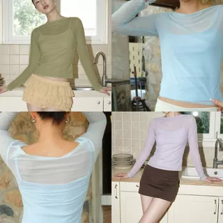 Thiar Long-sleeve Top | เสื้อ 2 ชิ้น ซีทรูแขนยาวพร้อมเสื้อสายเดี่ยวเบาสบาย ยืดตามตัว แมทช์ง่าย ซัมเมอร์ คาเฟ่ ทะเล| T192