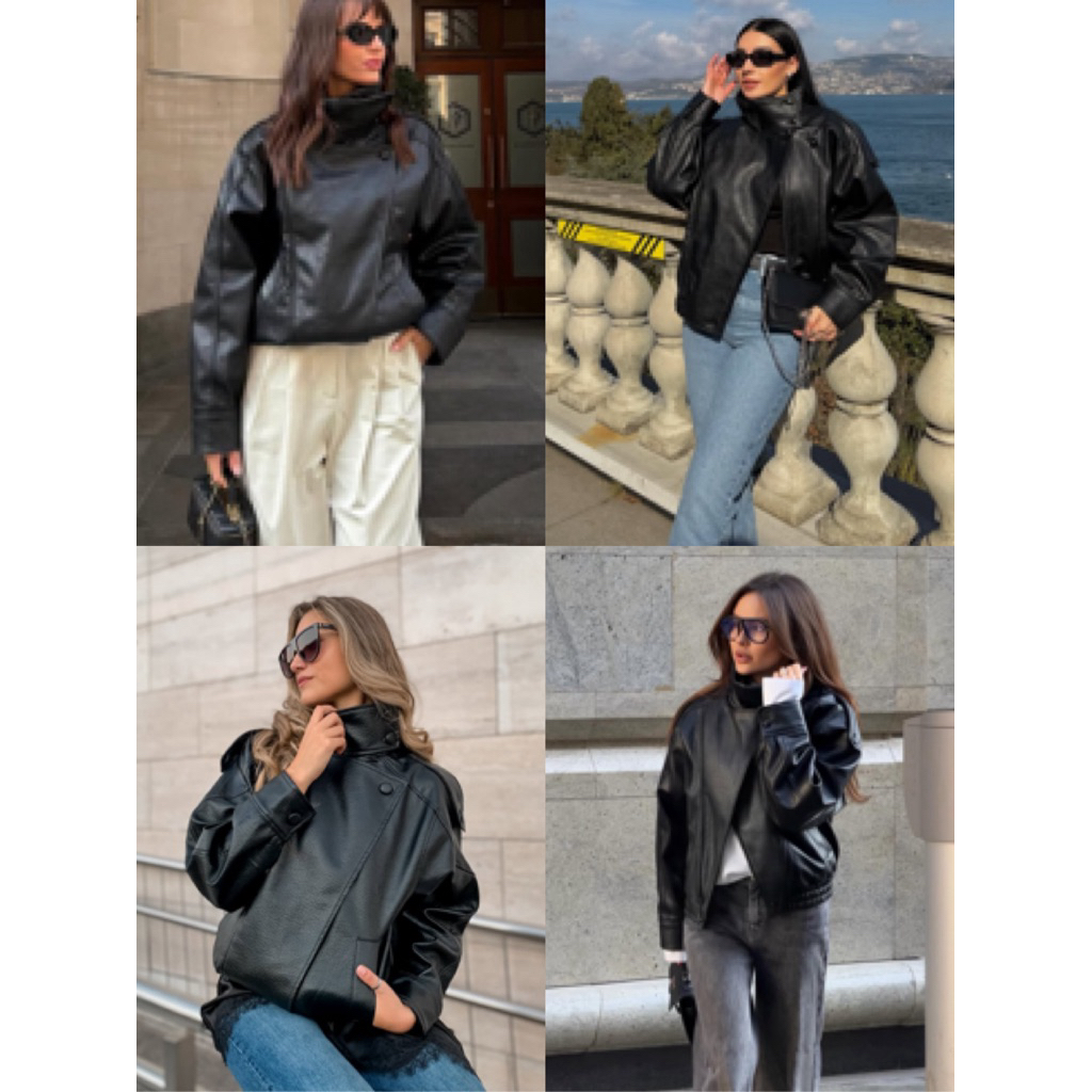 jacketหนังคอตั้งกันลมของZaraไซส์XS