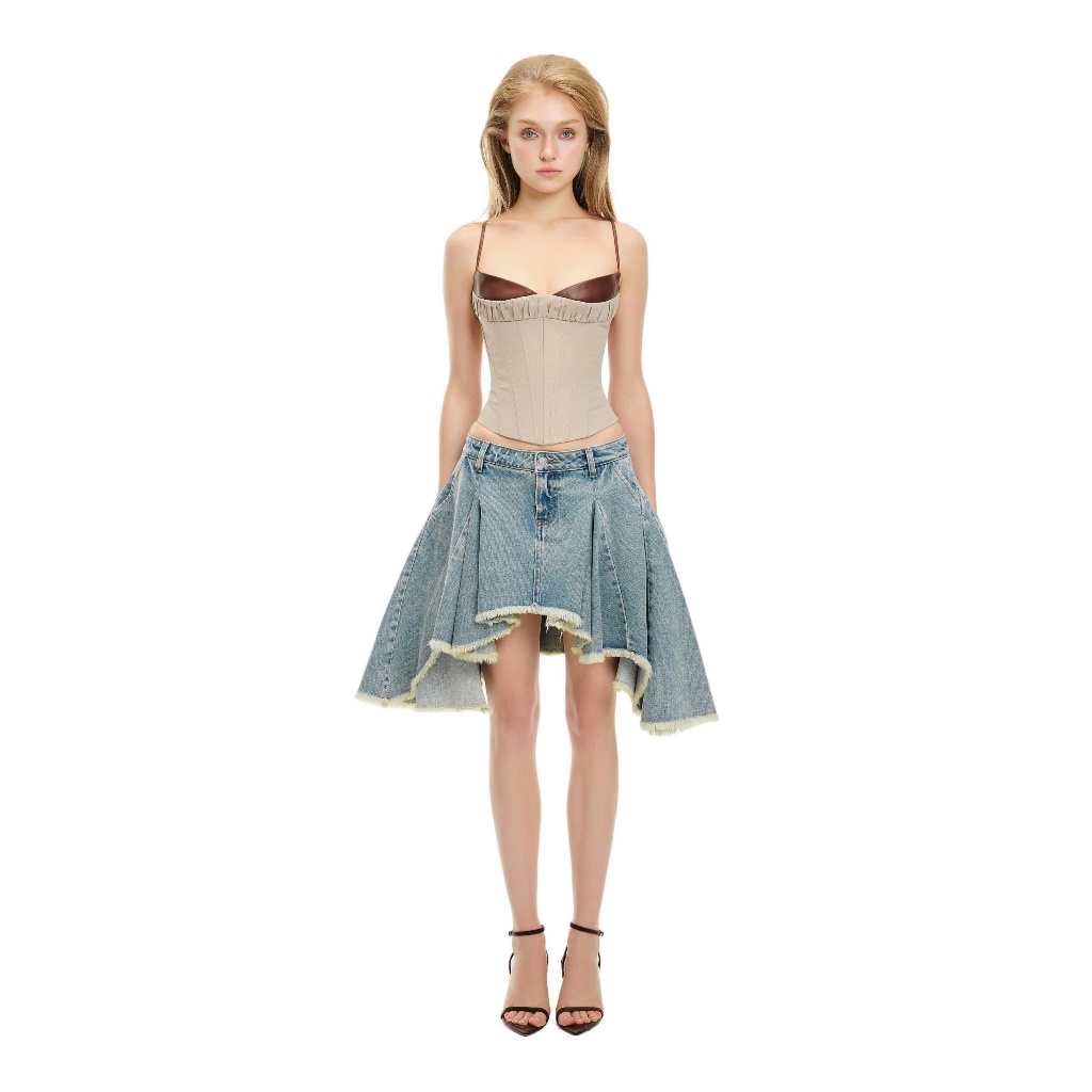 LSOUL Soulie Top Perpi Skirt เสื้อคอร์เซ็ตแต่งหนัง กระโปรงยีนส์ทรงบานแต่งชายลุ่ย (ขายแยก)