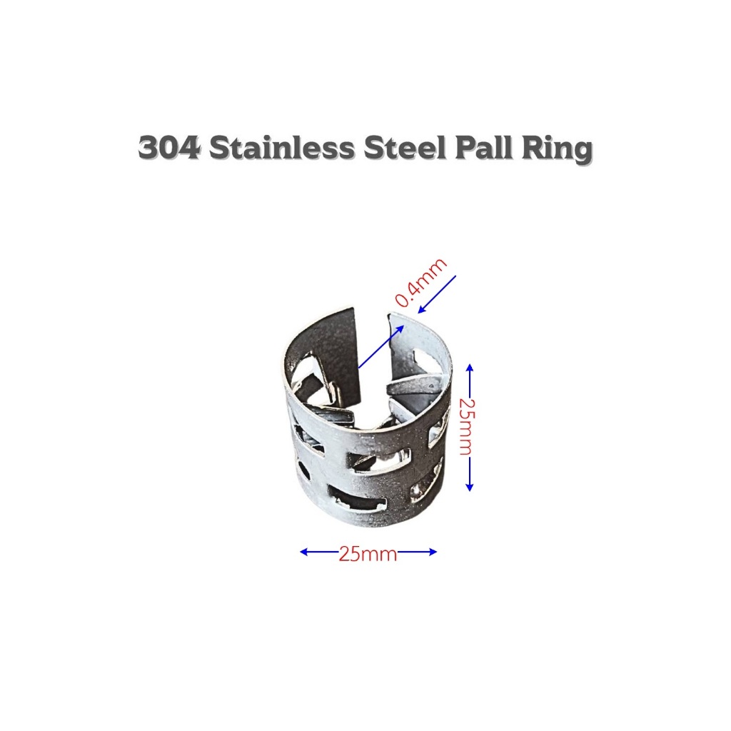 Stainless Pall Ring ขนาด 25mm เกรด 304 ในงาน Scrubber, Distillation Column, Absorption Tower, บำบัดน้ำเสีย (ถุงละ 1kg)