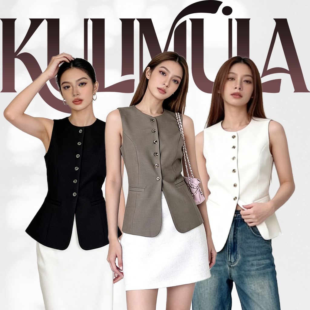 KULIMULA Audrey vest เสื้อเวสต์สตรี ทรงสูงเอวรัดรูป ปุ่มหน้า 3สี สไตล์คลาสสิกหรูหรา เหมาะทำงานและทุกโอกาส YD8