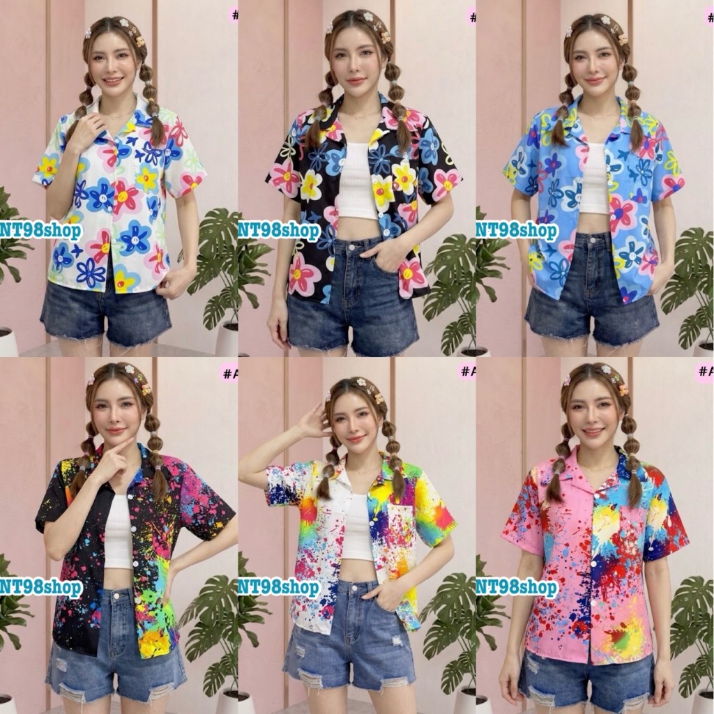 NT98shop  #MA อก 40" เสื้อฮาวาย  เสื้อลายดอก เสื้อสงกรานต์  ผ้าไหมอิตาลี